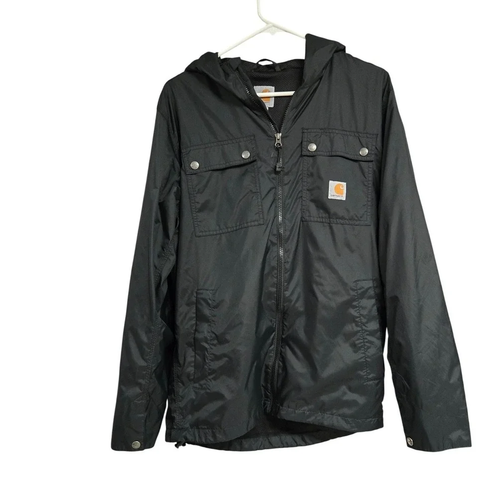 Carhartt Rockford Hooded Windbreaker Hooded Jacket Black Lightweight Men's Sz S